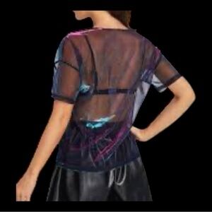 Unlisted Sheer Black Top with Pink and Blue Accents